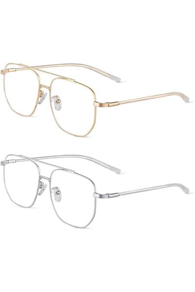 Yelajoy 2-Pack Blue Light Blocking Glasses, Anti Eyestrain Square Metal Frame...