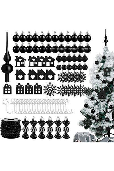 Sinmoe 66 de bucăți globuri de Crăciun negre, decorațiuni de Crăciun