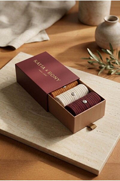 Katia&Bony Ανδρικές κάλτσες με καρφιά, 3 τεμαχίων, μπορντό, σε κουτί premium