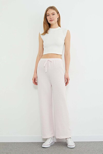 Fulla Moda Ριγέ παντελόνι με φαρδιά μπατζάκια και ελαστική μέση