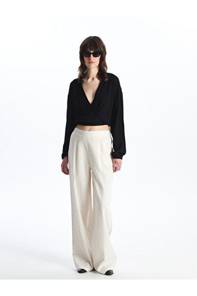 LC Waikiki Pantaloni de damă uni, din amestec de in, cu talie elastică