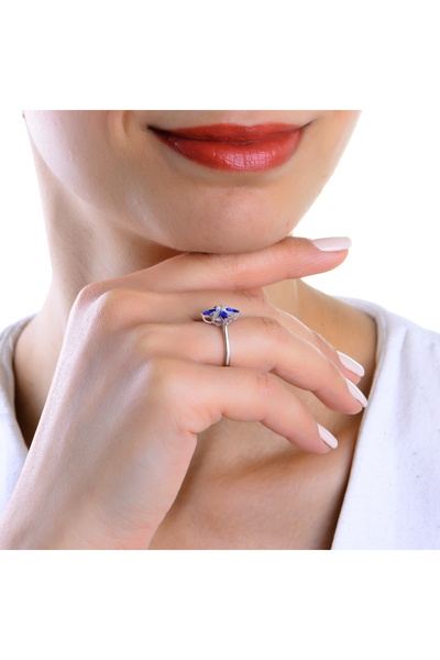 Keops Pırlanta Safir Taşlı Lotus Çiçeği Yüzük - 1100677