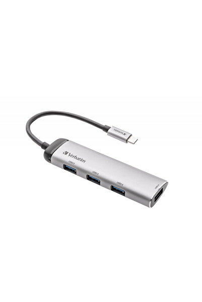 Verbatim Hub USB 49147, 4x USB, 1x USB-C, Argintiu