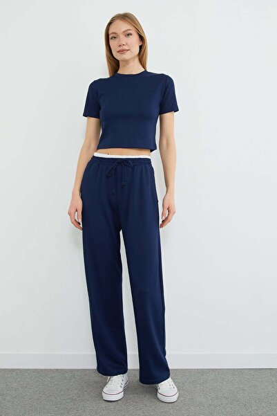 Fulla Moda Παντελόνι Modal με διακοσμητική μέση και τσέπες