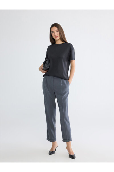 LC Waikiki High Waisted Pleated Women's Cigarette Fabric Trousers