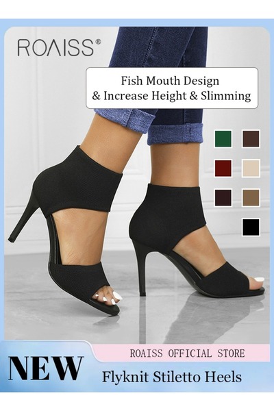 ROAISS Minimalist Stiletto Heeled Shoes for Women Ankle Strap Sandals Ladies ...