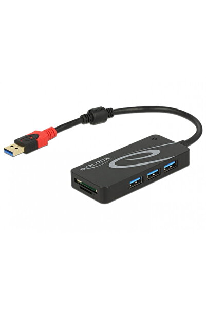 DELOCK Hub extern USB-A 3.1 la USB-A 3.0 cu card SD Negru