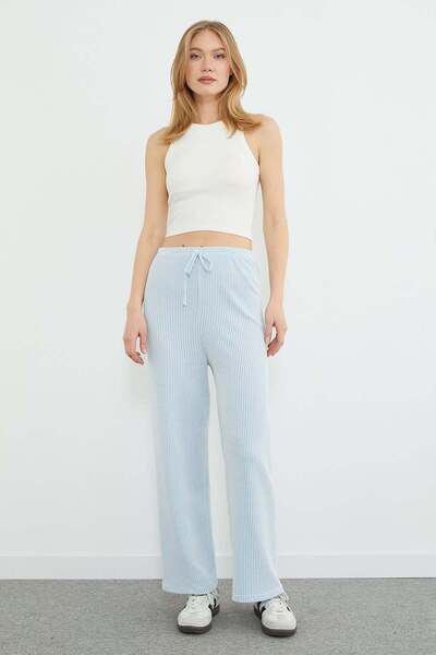 Fulla Moda Ριγέ παντελόνι με φαρδιά μπατζάκια και ελαστική μέση