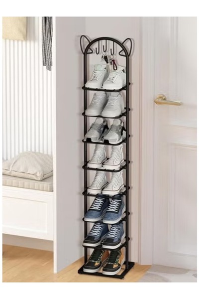 GENERAL Slim 8-Tier Shoe Rack, Space-Saving Shoe Storage Shelf, Assembled Bla...
