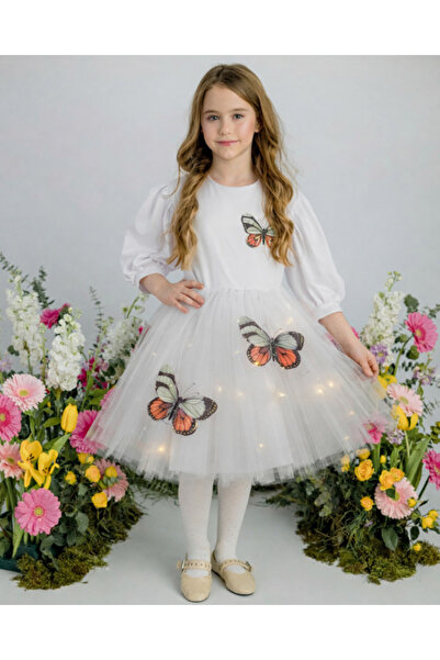 fustite cu luminite Λευκό Φόρεμα με Φωτάκια, με Πεταλούδες σε Αντίθεση - 3-4 ...