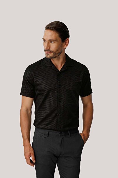 İgs Men's Smoked Patterned Camp Collar Shirt – Stylish and Modern Summer Wear