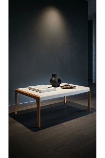 ArdaClassMobilya İnci Lüks Orta Sehpa - MDF Lake Boya - Gürgen Ahşap Ayak - Krem