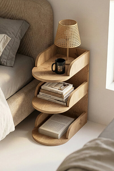 GOLDFALEZ Komodin Modern Ahşap 3 Katlı Raflı Yan Sehpa Çok Amaçlı Organizer K...