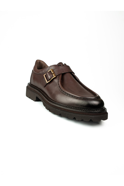 JAMES FRANCO 599 Brown Leather Buckle Men's Classic Shoes