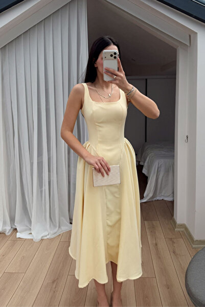 Sindimoda Μίντι φόρεμα με τετράγωνο γιακά και ανοιχτή πλάτη 4968