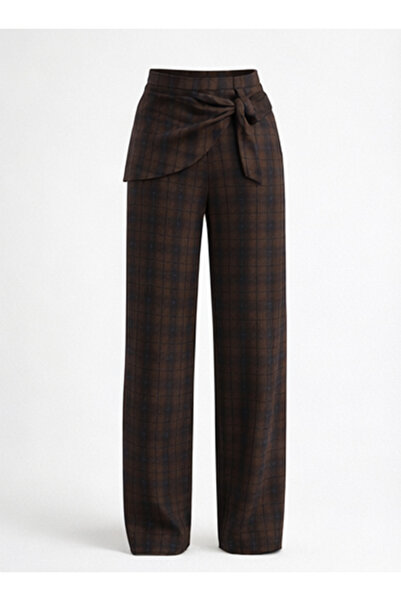 D'RECCY KADIN FULAR DETAYLI TAİLORED FİT EKOSE PANTOLON