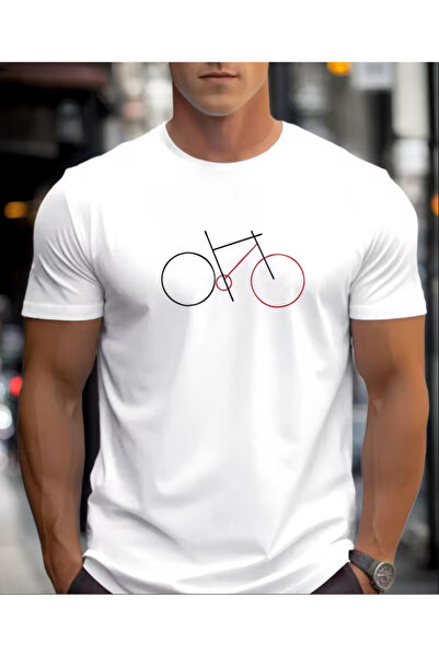 LİNA06 Men'S Summer Casual Short-Sleeve T-Shirt with Bicycle Pattern