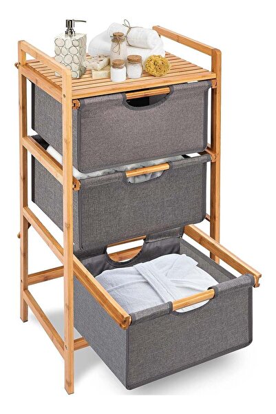 Yelajoy رف حمام من الخيزران بثلاث طبقات، وحدة تخزين قائمة بذاتها مع أدراج قاب...