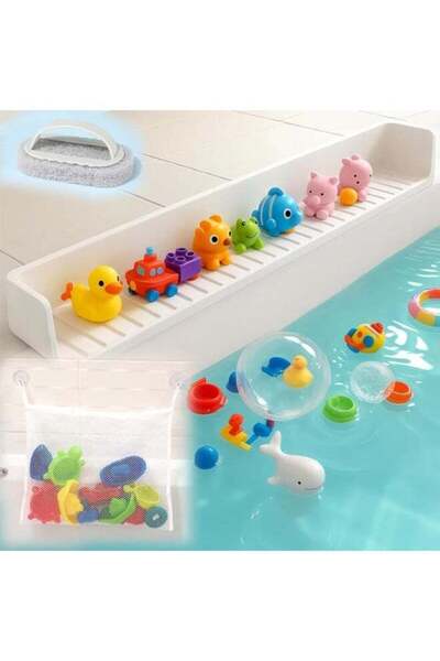 Yelajoy Extra Long White Bathtub Splash Guard, Silicone Toy Shelf, Water Spil...