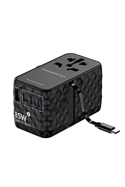 Powerology شاحن عالمي فائق السرعة بتقنية GaN بقوة 85 واط مع كابل Type-C قابل ...