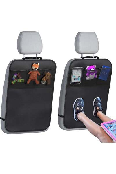 Yelajoy 2-Pack Waterproof Car Back Seat Protector, Kick Mat with 3 Storage Po...