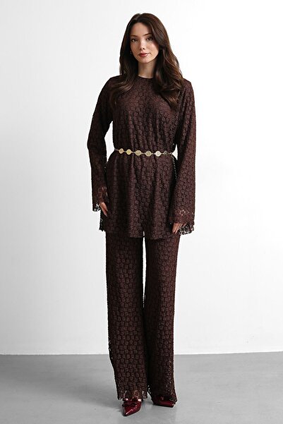 salisburys Γυναικείο σετ μπλούζας με ζώνη και παντελόνι από δαντέλα Molly Nelly