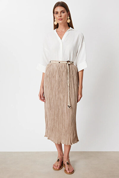 Ekol Ornamental Belted Cotton Maxi Skirt-3908
