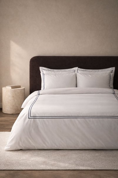 Barine Line Embroidered 300 Tc Cotton Satin Duvet Cover Set