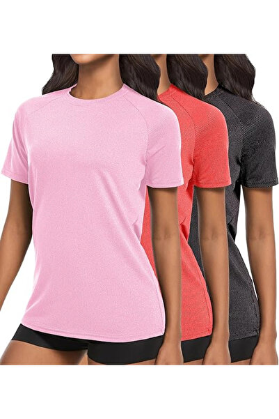 OEM Breathable sports t-shirts, slim fit, grey/red/pink, 2XL, set of 3 pieces