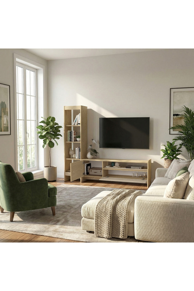 Dekorister Norvic Kitaplıklı Tv Ünitesi, Raflı Ve Kapaklı Modern Tv Ünitesi, Salon & Oturma Odası Mobilyası