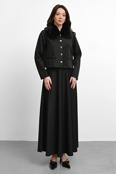 salisburys Γυναικείο κοστούμι με γούνινο γιακά και λεπτομερή φούστα από την M...