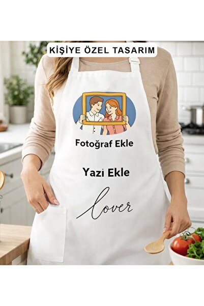 Bk Gift Kişiye Özel Kendin Tasarla Beyaz Mutfak Önlüğü - Aşçı Önlüğü, Şef Önl...