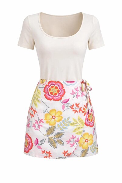 Eight Fashion Γυναικεία κίτρινη ροζ ψηλόμεση ασύμμετρη φούστα με φερμουάρ και...