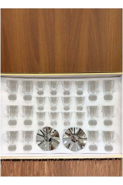 ALQANNAS Set of 36 Crystal Tea Glasses and Coffee Cups Set | Includes Stainle...