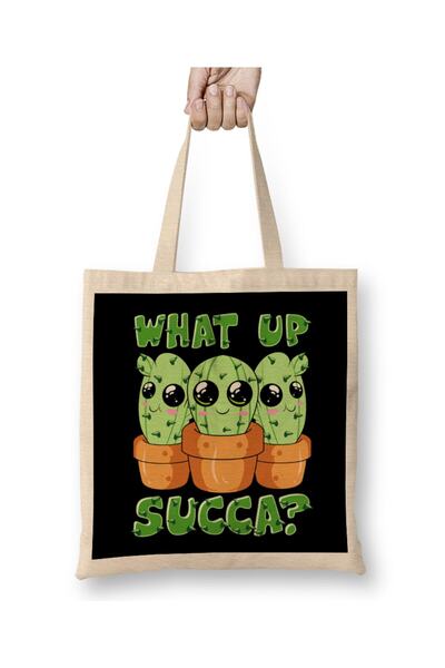 dekado What Up Succa Cute & Funny Succulent Pun Cactus Cloth Bag Long Handle