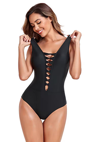EFAYN.RO Women's swimsuit, one piece, classic with deep V-neckline corset typ...