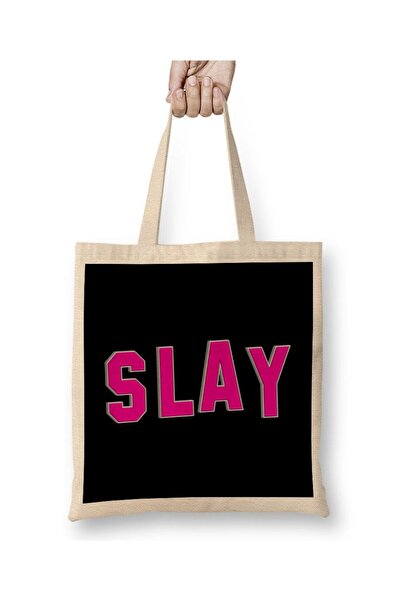 dekado حقيبة قماش بشعار Slay بمقبض طويل