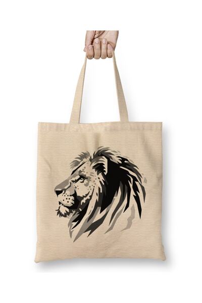 dekado Lion Head Greyscale Cloth Bag Long Handle