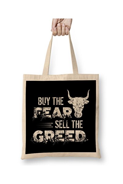 dekado Vintage Buy The Fear Sell The Greed Investing Cloth Bag Long Handle