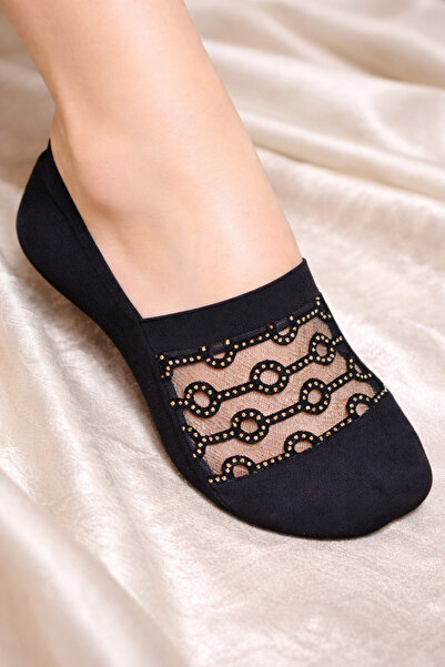 TGSocks Black Stone Ballerina Socks 2-Pack – Non-Slip Silicone, Lace Detailed...