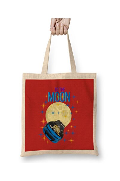 dekado حقيبة قماش TO THE MOON DOGECAR Dogecoin Crypto Logo Merch ذات مقبض طويل