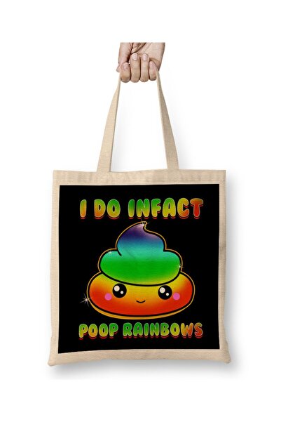 dekado حقيبة قماش لطيفة ومضحكة I Do Infact Poop Rainbows رائعة بمقبض طويل