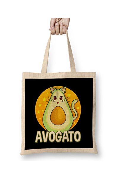 dekado Funny Avogato Avocado Cat Cute Kitty Avo gato Pun Cloth Bag Long Handle