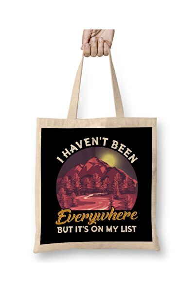 dekado I Haven't Been Everywhere But It's On My List Pun Tote Bag Long Handle