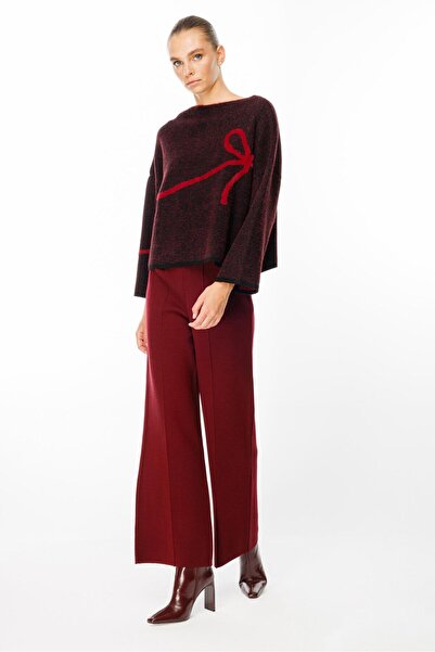 Nefeli Oversize Fiyonk Detay Triko Kazak BORDO