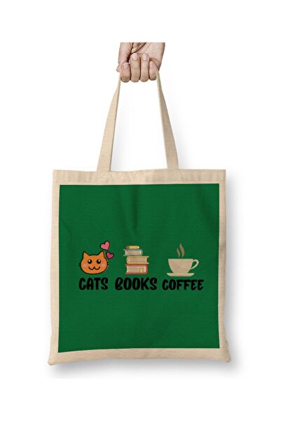 dekado حقيبة قماش CATS COFFBOOKS بمقبض طويل