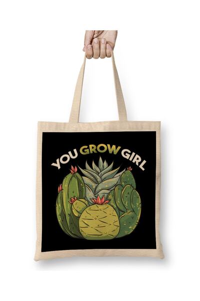 Generic Brand حقيبة قماش من You Grow Girl ذات مقبض طويل وزراعة النباتات العصارية