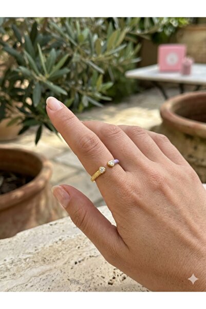 Alsem Gold Plated Purple Stone Adjustable Heart Ring, Heart Design Lilac & Go...