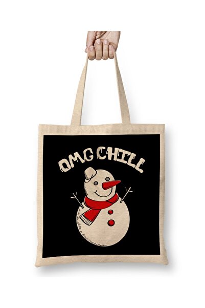 dekado OMG Chill Awesome Christmas Snowman Funny Pun Tote Bag Long Handle
