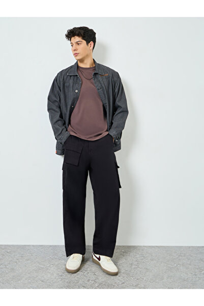 Styli Men Black Woven Cotton Baggy Pants